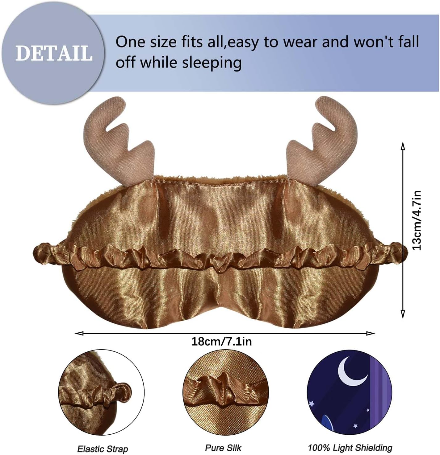 Christmas Reindeer Sleep Mask Cute Antler Eye Masks Sleeping Soft Plush Cartoon Blindfold Funny Animal Eye Cover Xmas Presents for Women Men (Xmas Reindeer,Brown)