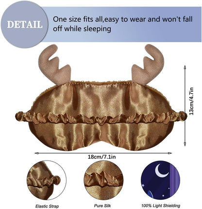 Christmas Reindeer Sleep Mask Cute Antler Eye Masks Sleeping Soft Plush Cartoon Blindfold Funny Animal Eye Cover Xmas Presents for Women Men (Xmas Reindeer,Brown)