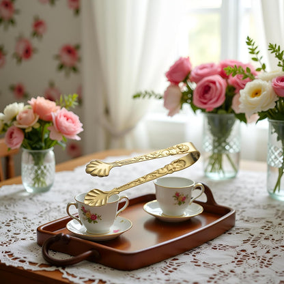 Mini Serving Tongs, Vintage Rose Sugar Cube Tongs, Stainless Steel, for Tea and Coffee Party, Appetizers, Desserts