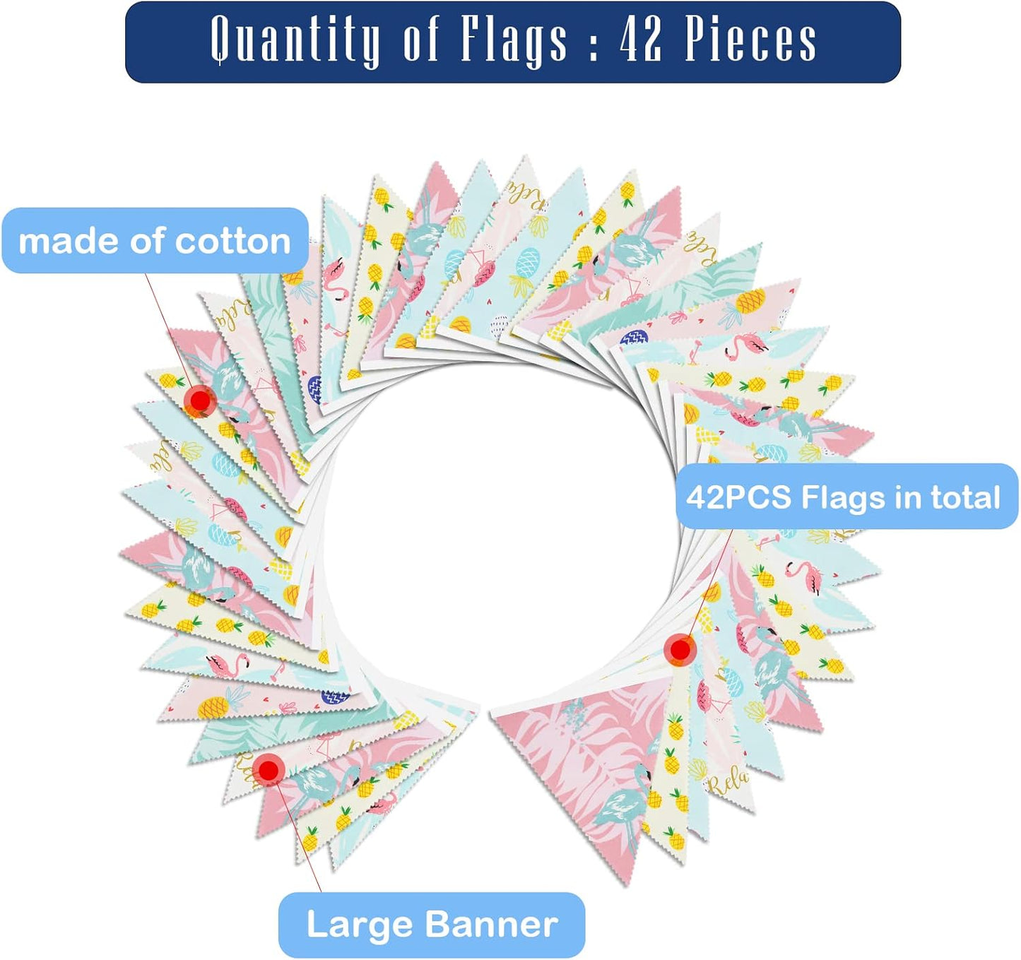 G2PLUS 39Ft Triangle Bunting Banner, 42Pcs Pink Floral Garland Pennant Banner, Reusable Cotton Triangle Flags Party Decoration for Birthday, Wedding, Garden Tea Party, Baby Shower, Room Decor