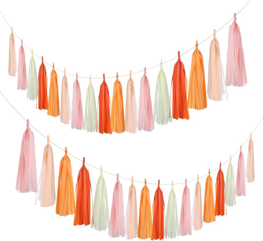 Guzon 25pcs The Sun Birthday Tissue Tassel Garland DIY Hanging Paper Decorations for Baby Shower, Spring, Summer, Fall, Retro, Hippie Decorations