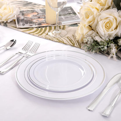 I00000 102 Pieces Gold Plastic Plates, Disposable Party Plates White Gold Rim, 51 Disposable Gold Dinner Plates 10.25 Inch and 51 Disposable Dessert Appetizer Elegant Fancy Wedding Plates 7.5 Inch