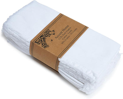 ACCENTHOME Natural Cotton Linen Napkin Set of 12 18x18 inch Dinner Napkins - Washable Soft Premium Hotel Quality Reusable Hemmed Edges Napkins Perfect Table Linens for Family Dinners, Weddings