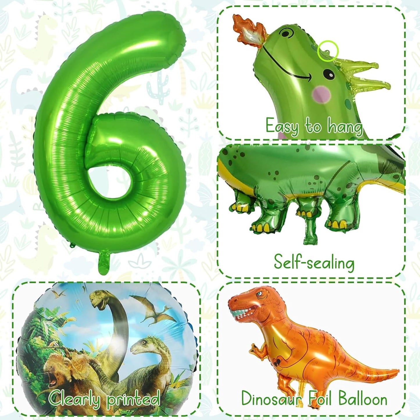 Dinosaur 5th Birthday Decorations, Dinosaur Birthday Party Decorations with Giant Inflatable Dinosaur Balloons 40 Inch Helium Foil Mylar Number 5 Balloons for Dinosaur Theme Birthday Party Decorations