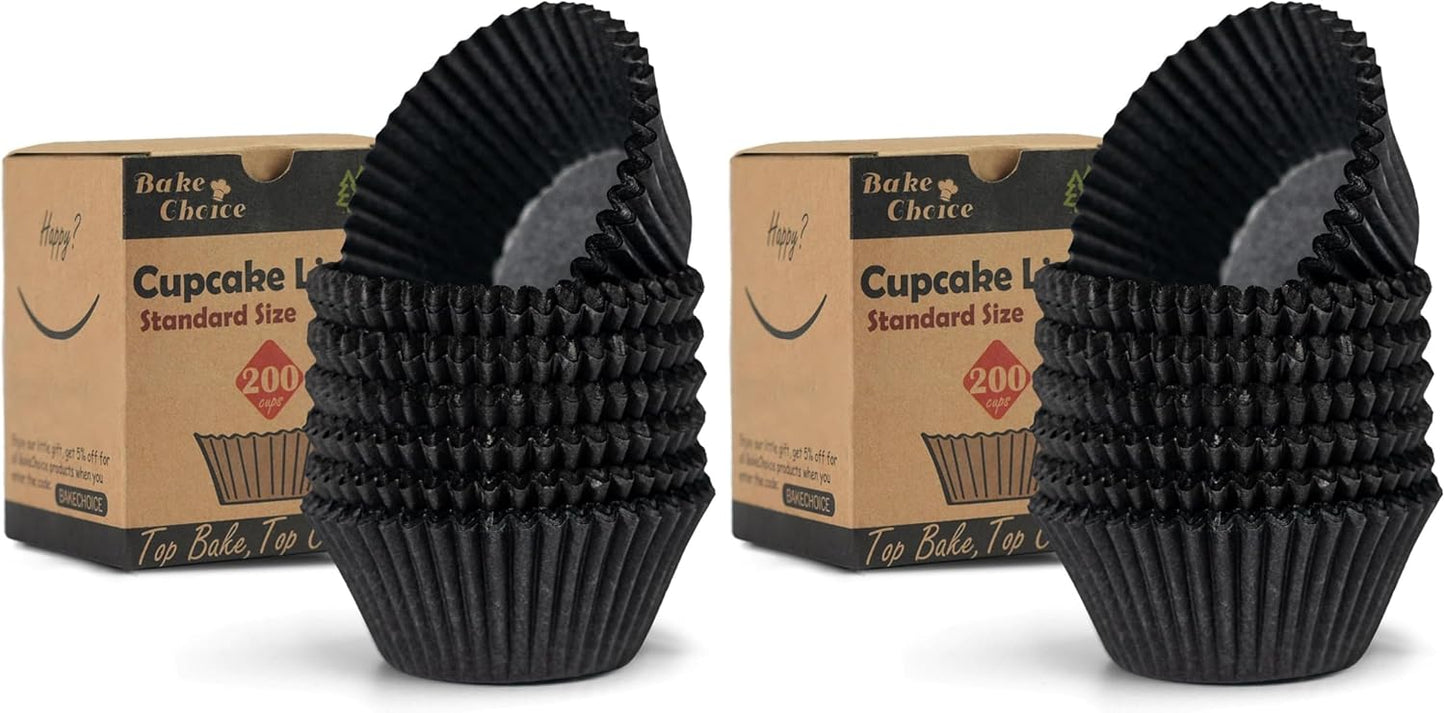 Bake Choice 200pcs Standard Black cupcake liners for baking,food grade cupcake wrappers,greaseproof parchment muffin liners for martin luther king jr day decorations
