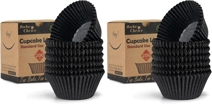 Bake Choice 200pcs Standard Black cupcake liners for baking,food grade cupcake wrappers,greaseproof parchment muffin liners for martin luther king jr day decorations