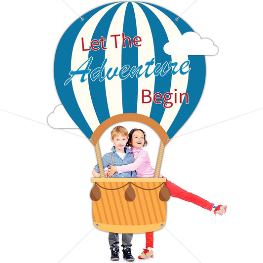 Let The Adventure Begin Decoration Hot Air Balloon Shaped Photo Prop Selfie Frame Travel Theme Balloon Photo Booth for Kids Birthday Party Back to School Classroom Decor