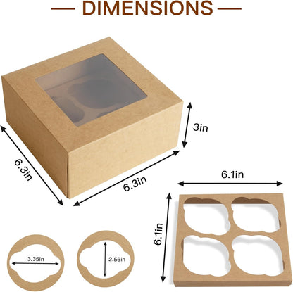 Jotique Cupcake Boxes with Window, 30 Sets 6x6x3 Inch Kraft Paper Bakery Boxes for Cookies and Muffins, Sturdy Disposable Treat Boxes for Pastry, Baked Goods, Gift Giving, Mother's Day
