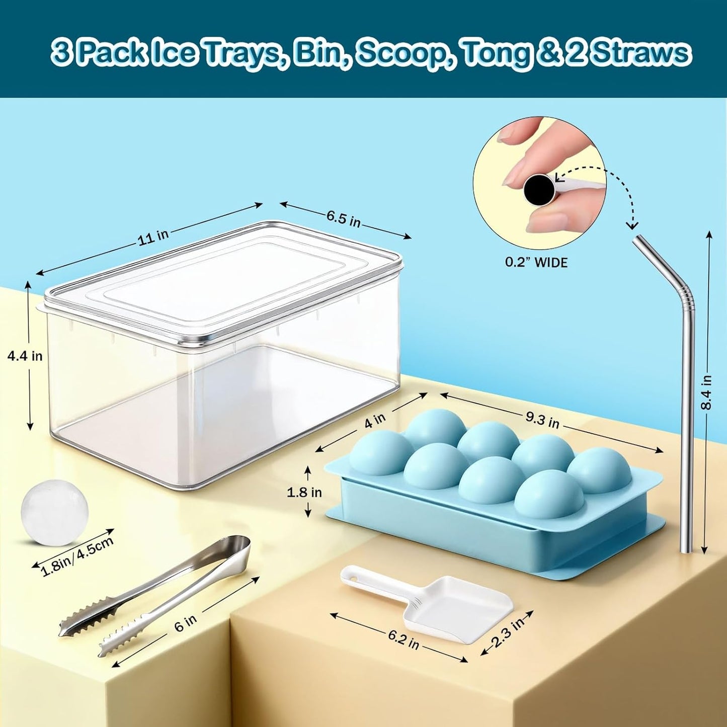 56pcs Ice Cube Tray with Lid and Bin – Stackable 4 Trays Plastic Silicone Freezer Mold, Large Ice Bucket with Scoop, Tong & 2 SS Straws – Easy Release Ice Maker for Cocktail, Coffee, RV, Whiskey