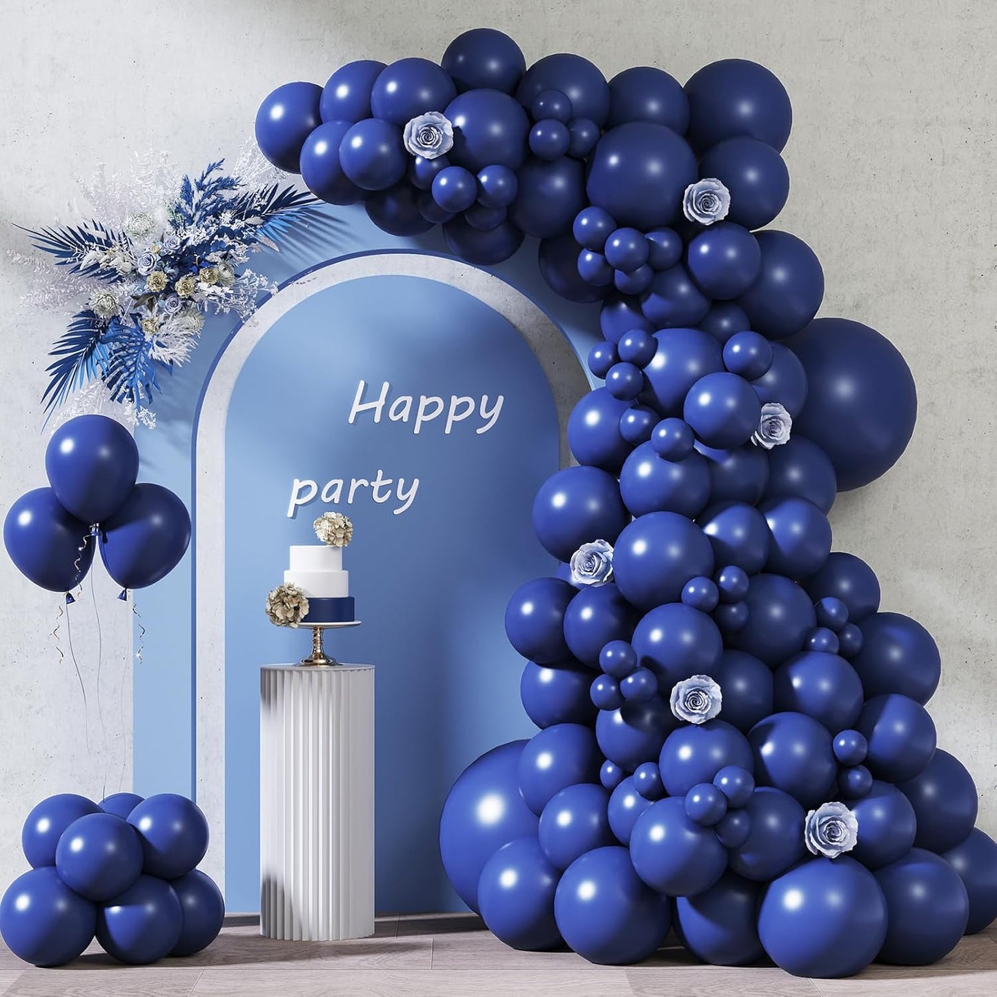 RUBFAC 87pcs Metallic Blue Silver Balloon Garland Arch Kit, 18 12 10 5 Inch Blue Silver Confetti Latex Party Balloons for Birthday Graduation Baby Shower Decoration