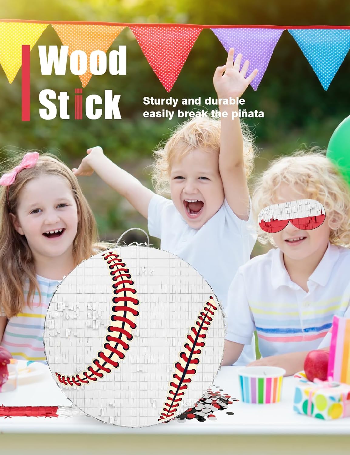 Soccer Piñata – Includes Wooden Stick, Blindfold, and Confetti – 13"x13"x3" – Perfect for Sports Party Decorations and Soccer Pinatas for Birthday Party