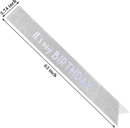 It's My Birthday Sash Black Glitter Sash with Hot Pink Foil Happy Birthday Decorations for Women Girls Men Boys Black Party Decorations