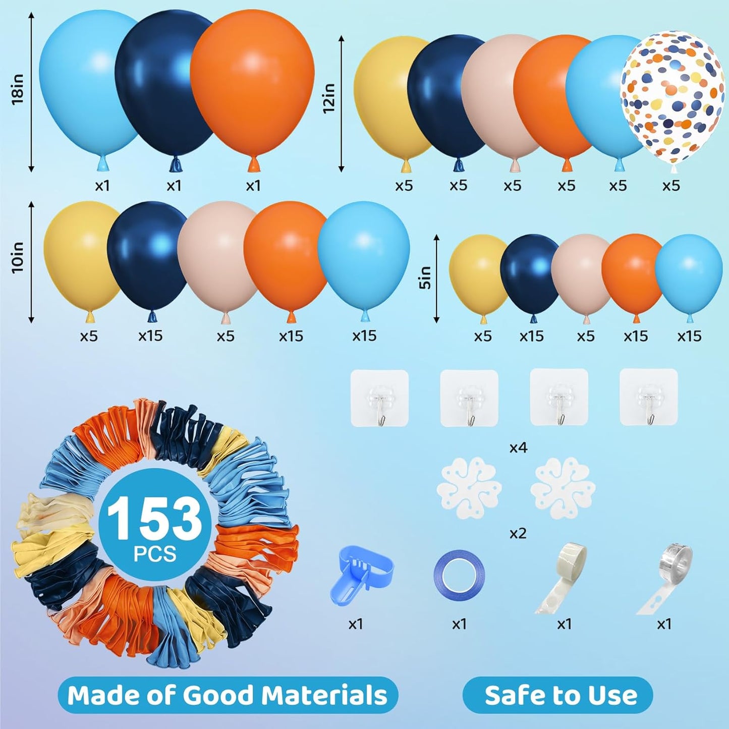 Amandir 153pcs Purple Blue Pink Balloon Garland Arch Kit, Different Sizes 18 12 10 5 inch Teal Yellow Latex Metallic Confetti Balloons for Magic Birthday Engagement Party Decoration