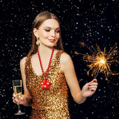 6 Pack Clear LED Glow Star Necklace Bulk Beaded Necklaces for Halloween Christmas Decorations Mardi Gras Party Favors