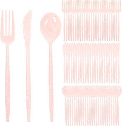 Supernal 360pcs Silver Plastic Cutlery,Elegant Plastic Silverware,Silver Hammed Silverware,Disposable Flatware,Include 120 Forks,120 Knvies,120 Spoons,Perfect for Birthday,Party,Wedding