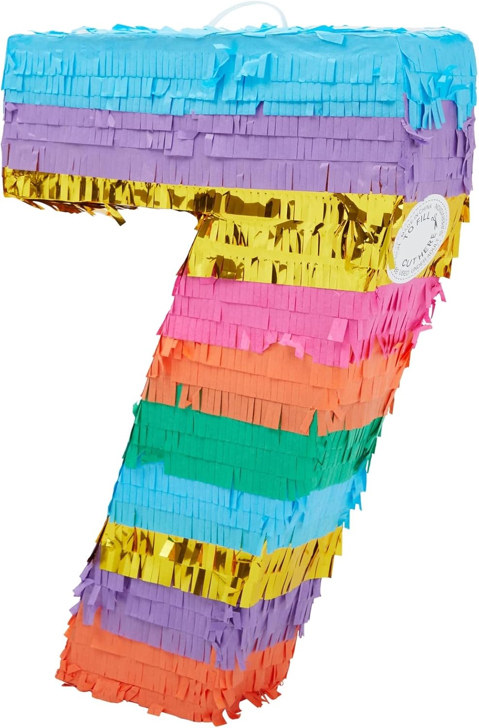 BLUE PANDA Rainbow Number 6 Pinata - Sturdy Corrugated Build & Easy Hang for Fiesta Party - Candy Filled 6th Birthday Party Surprise - Vibrant Tie-Dye Items for Kids - Small (16.5x11x3 In), Blue/White