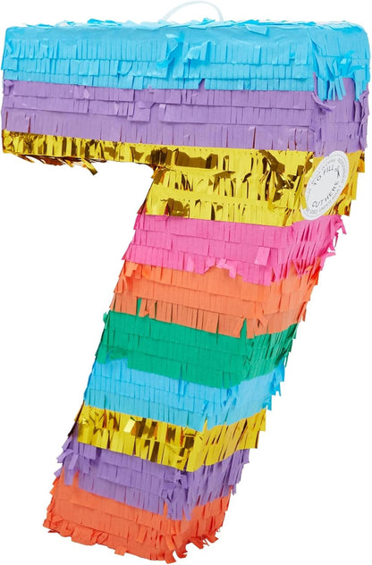 BLUE PANDA Rainbow Number 6 Pinata - Sturdy Corrugated Build & Easy Hang for Fiesta Party - Candy Filled 6th Birthday Party Surprise - Vibrant Tie-Dye Items for Kids - Small (16.5x11x3 In), Blue/White