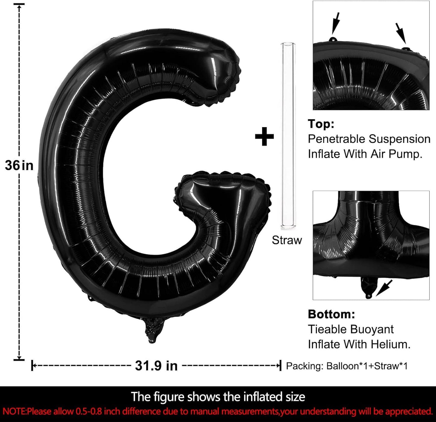 Lovoir 40 Inch Large Black Letter A Balloons Big Size Jumbo Mylar Foil Helium Balloon for Birthday Party Celebration Decorations Alphabet Black A