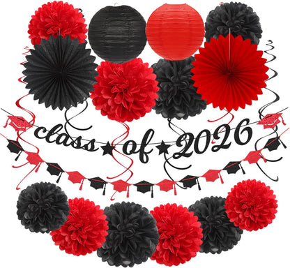 2026 Blue Class-Congratulations Prom Graduation Party-Decorations - 22pcs High School College Grad Supplies Decor,Royal Navy White Silver Tissue Pom Poms Streamers, Paper Flowers Lanterns Hugmoon