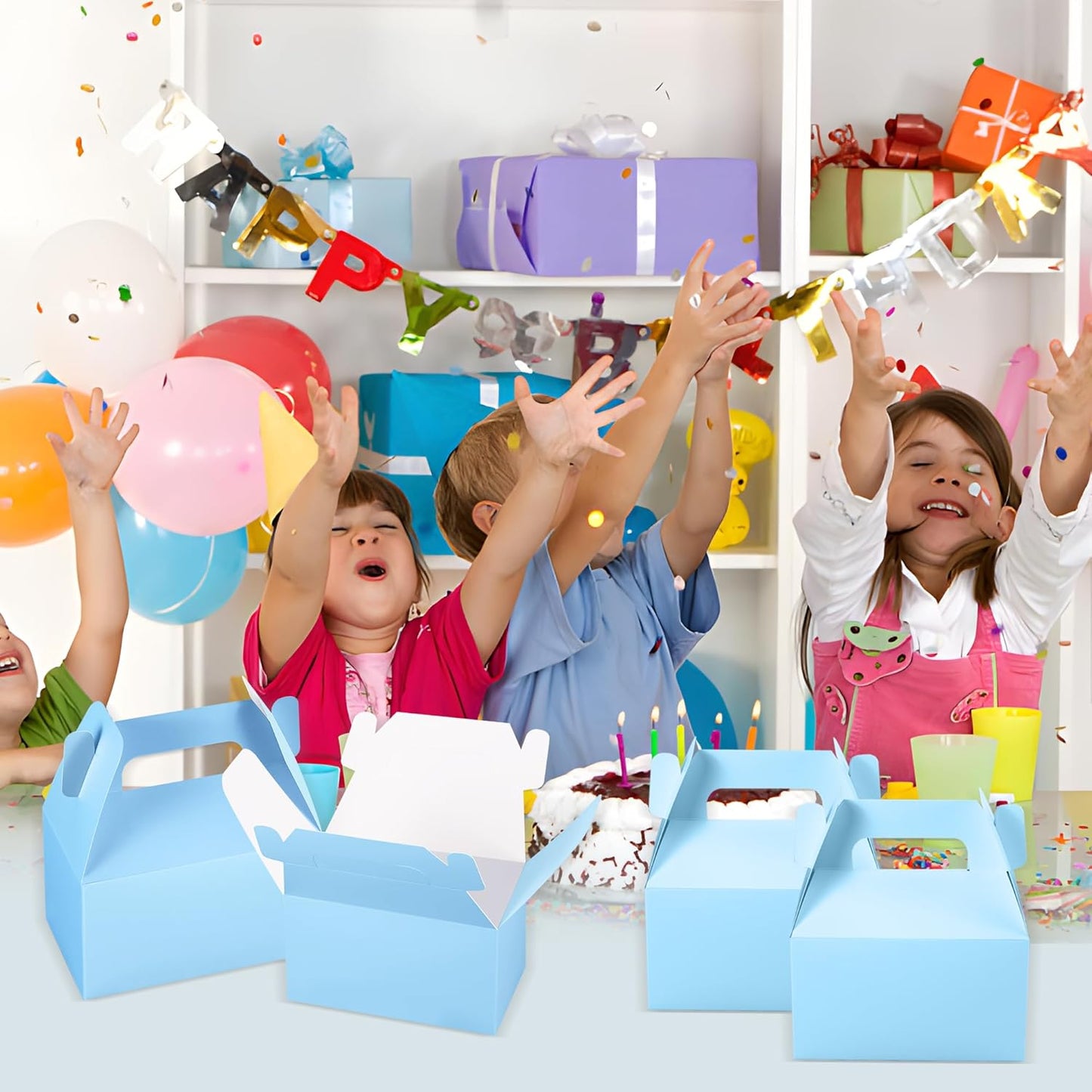 XAGLVV 24 Pack White Paper Gable Boxes,6.2 Inch Candy Boxes with Handle, Snack Party Favor& Gift Cookie bags for kids Birthday,Wedding, Baby Shower, Graduation.
