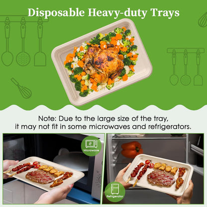 ECOLipak 100 Pack 14 Inch Disposable Food Crawfish Trays, Compostable Large Paper Plates, Disposable Thanksgiving Trays for Serving Food, Turkey, BBQ, Seafood Boil Party Supplies(White)