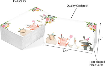 Table Place Card, Jungle Safari Animals Themed Tent Style Cards, Pack of 25 Half-Fold Reception Place Card, Gold Wild Animal Food Labels, Perfect for Baby Shower, Birthday Party C08