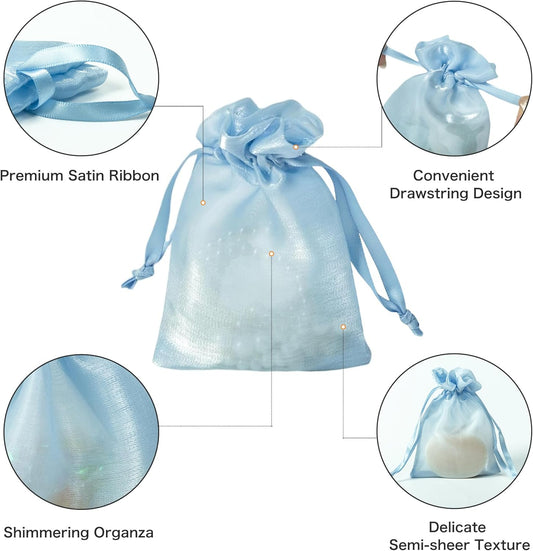 QIANF 20 Pcs Peacock Blue Small Organza Bags 3X4 inch for Wedding Favors with Drawstring, Mini Mesh Gift Bags Jewelry Pouch for Candy Bridal Shower Party Favor Baby Shower Christmas