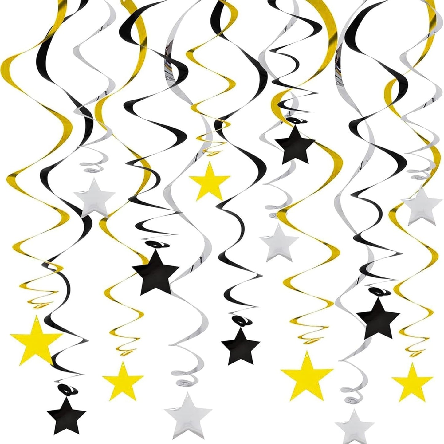 Gold Twinkle Stars Hanging Swirls Decorations Ceiling Swirl Foil Decoration Hanging Gold Party Supplies for Birthday Baby Shower Wedding, 32 pcs