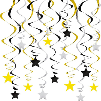 Gold Twinkle Stars Hanging Swirls Decorations Ceiling Swirl Foil Decoration Hanging Gold Party Supplies for Birthday Baby Shower Wedding, 32 pcs