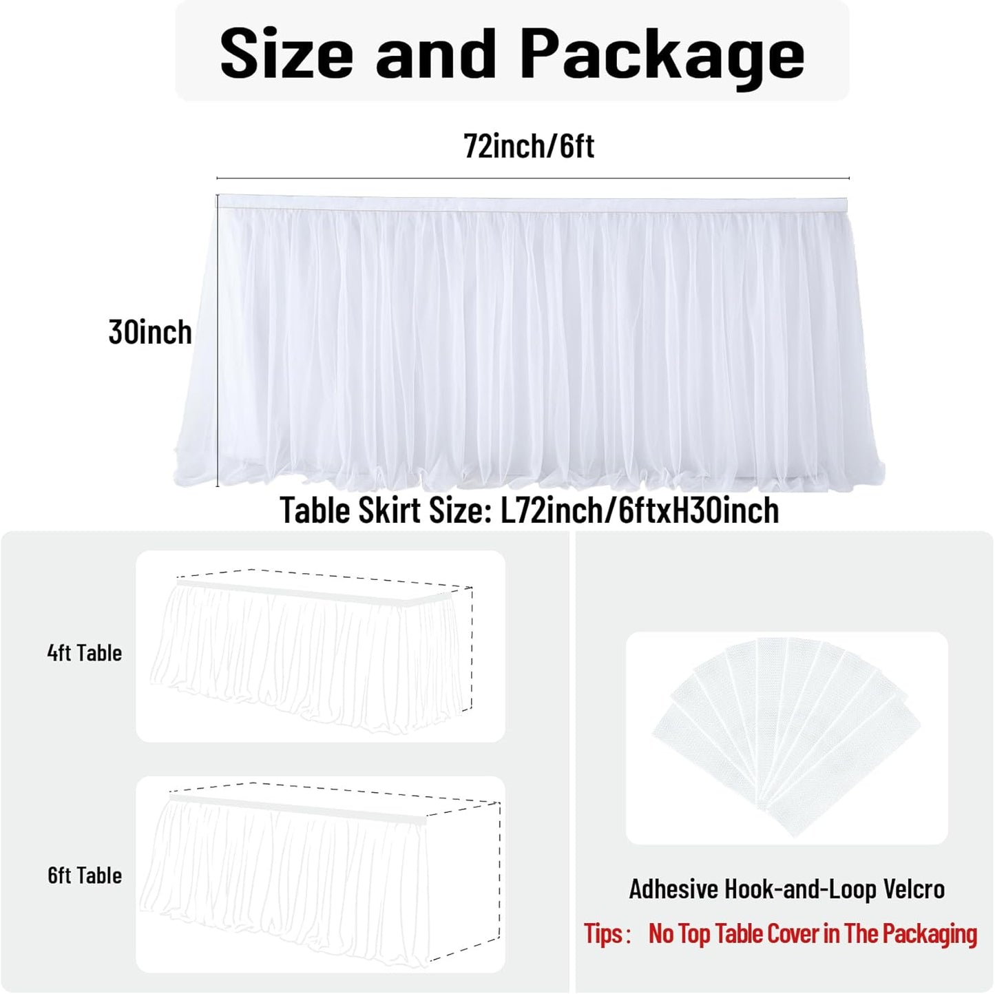 72inch Champagne Gold Tulle Table Skirts for Rectangle Round Tables, Gold Grim Ruffle Tulle Tutu Cloth Table Skirt 6ft for Wedding Birthday Party Cake Dessert Decor(No Top Cover)
