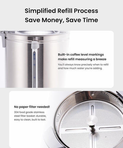 SYBO 6L Commercial Coffee Maker, Stainless Steel Coffee Urn With Cool-Touch Handles, Electric Coffee Pot Hot Beverage Dispenser, Quick-Brewing Coffee Urn, For Events,Party & Catering - 45 Cup