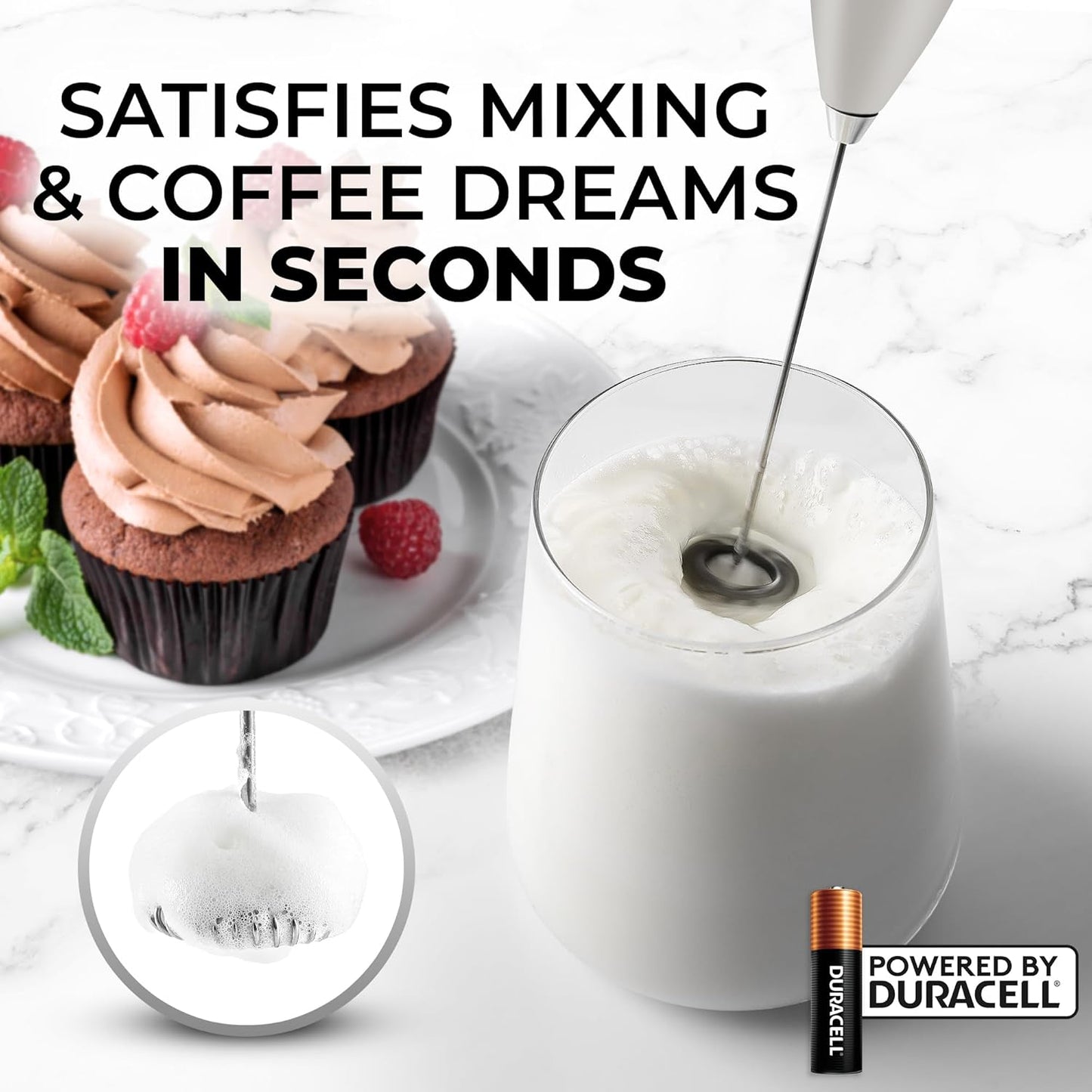 Zulay Kitchen Powerful Milk Frother AA Batteries Included – Ultra Fast Handheld Drink Mixer with Stainless Steel Whisk Stirrer for Coffee, Protein, Matcha & More, Frother Wand Electric Frothmate Black - Colors E