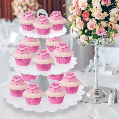 White Cupcake Stand Tower, 3-Tier Cardboard Dessert Display with Heart Handle,Perfect for Birthday Baby Shower Wedding Tea Party Graduation, Easy 60-Second Assembly, Holds 12+Cupcakes (1-Pack)