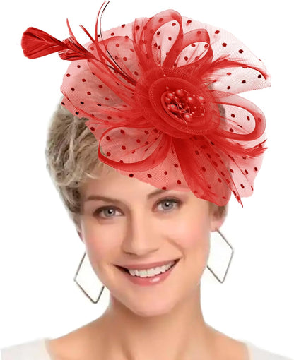 Fascinators Hat Women Tea Party Headband Flower Cocktail Mesh Feathers Hair Clip Kentucky Derby Hat Wedding