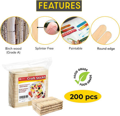 Apremont 200 Pcs - 4.5 inch Natural Wooden Food Grade Craft Sticks - Ice Cream Stick - Popsicle - Suit Crafting, Stirring, Paddle, Waxing, Small Ice Pop Stick for DIY Kids