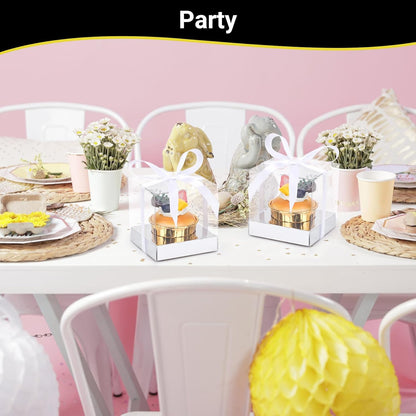 EUSOAR Individual Cupcake Holder, 50pcs 3.5 Inch Plastic Black Cupcake Containers with Lids, Single Transparent Display Clear Cupcake Carrier with Ribbon and Inserts for Wedding Party Favor