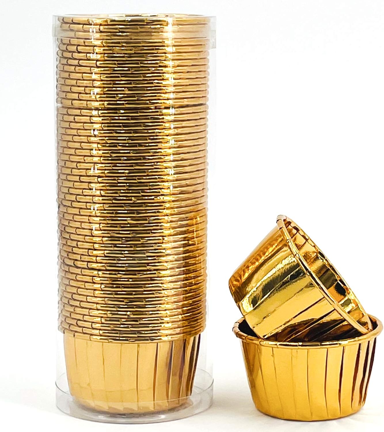 Party Hippo Cupcake Cups, 3.5 Oz 50 pcs Disposable Foil Muffin Liners, Gold Baking Cups, Ramekin Aluminum Cupcake Tip Pan Ramekin Holders, Little Baking Cups (White)