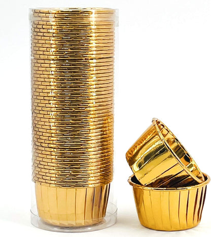 Party Hippo Cupcake Cups, 3.5 Oz 50 pcs Disposable Foil Muffin Liners, Gold Baking Cups, Ramekin Aluminum Cupcake Tip Pan Ramekin Holders, Little Baking Cups (White)