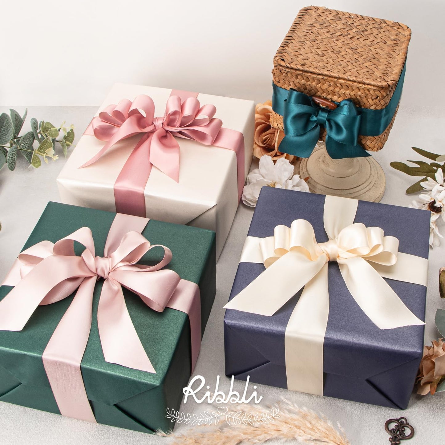 Ribbli Double Faced White Satin Ribbon,3/8” x Continuous 25 Yards,Fabric Ribbon use for Bows Bouquet,Gift Wrapping,Floral Arrangement