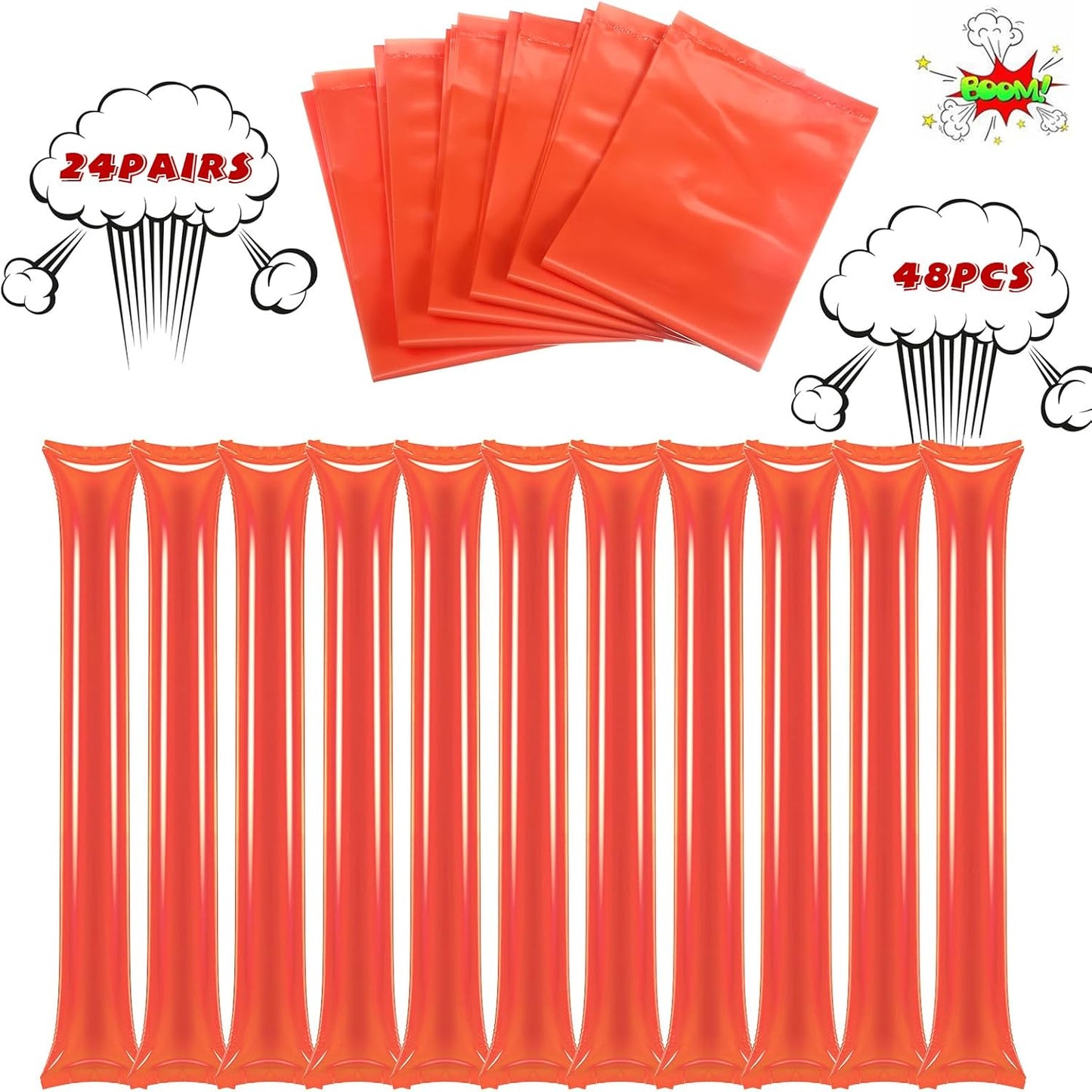 Civaner 48 Pcs Thunder Stick Team Spirit Boom Stick Cheering Accessories Cheerleading Spirit Noise Maker Plastic Clapper Inflatable Noise Maker Sports Supply(Orange)