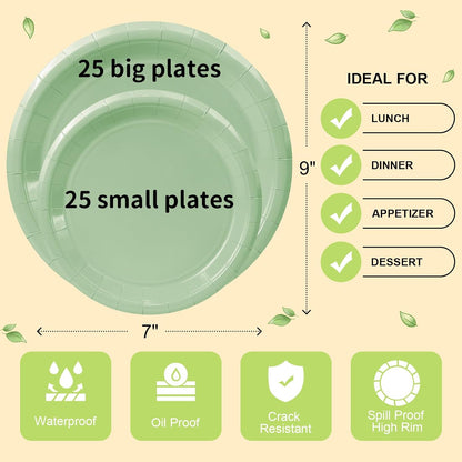 LANLISA 50 Pcs Pink Paper Plates Disposable, 25-9" & 25-7" Disposable Birthday Cake Dessert Plates For Valentines Day, Baby Shower, Easter Party, Mothers Day Party Supplies