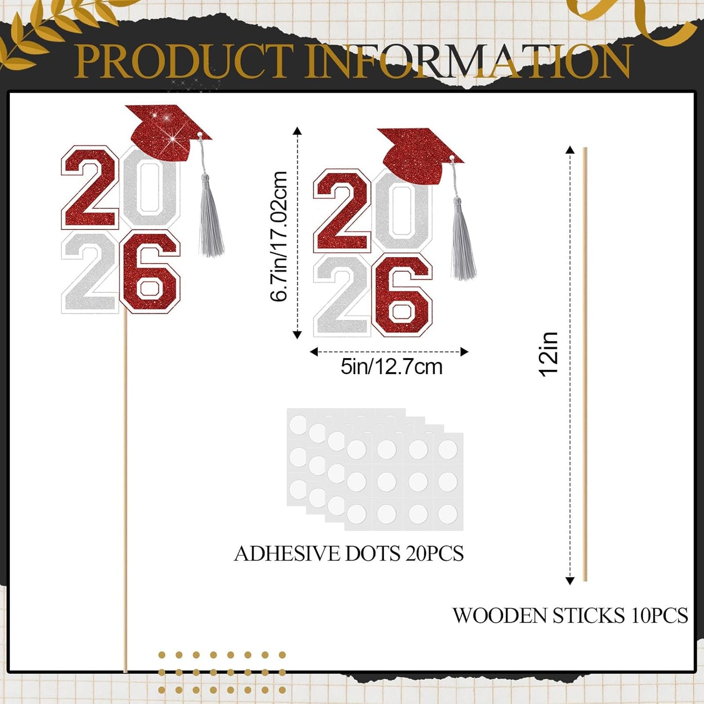 10 Pcs Graduation Table Centerpieces Sticks with Tassels, class of 2026 Grad Cap Picks Table Decoration Cupcake Toppers for Party Centerpiece Decoration Supplies(Blue and Gold)