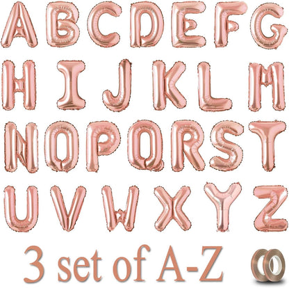 52 Pcs Gold Letter Balloons Foil Alphabet A to Z Balloons Personalized Phrase Banner for Birthday Shower Wedding Party Supplies Custom Balloon Decor 16 Inch