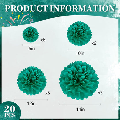 20 PCS Orange Tissue Paper Pom Poms, Tissue Pom Poms Flowers, Sizes of 6", 10", 12", 14" Hanging Paper Flower Ball for Wedding, Birthday, Halloween, Christmas, Baby Shower Party Decor