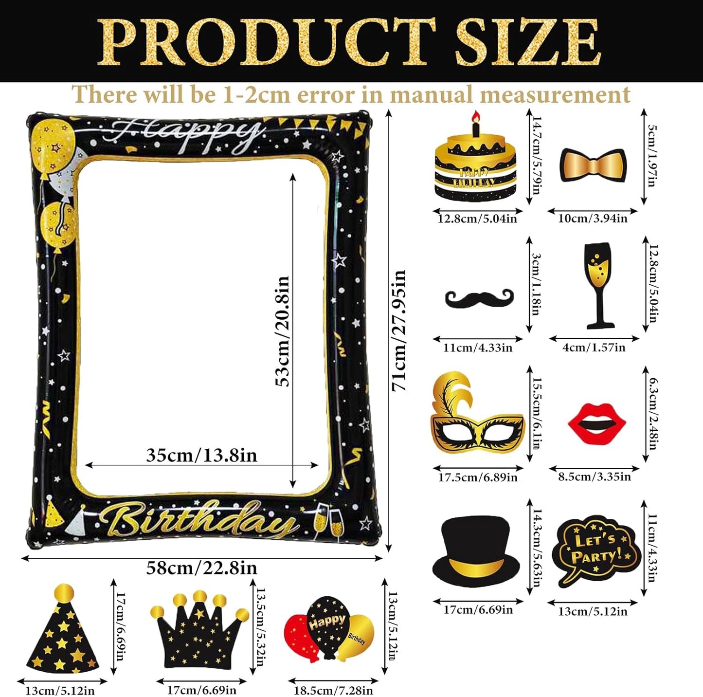 Hawaiian Party Photo Booth Props Kit, 30 PCS Luau Photo Booth Props with Large Inflatable Selfie Picture Frame for Hawaiian Tropical Tiki Summer Pool Party Supplies
