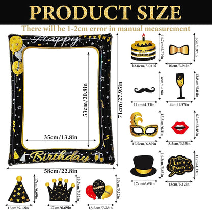 Hawaiian Party Photo Booth Props Kit, 30 PCS Luau Photo Booth Props with Large Inflatable Selfie Picture Frame for Hawaiian Tropical Tiki Summer Pool Party Supplies