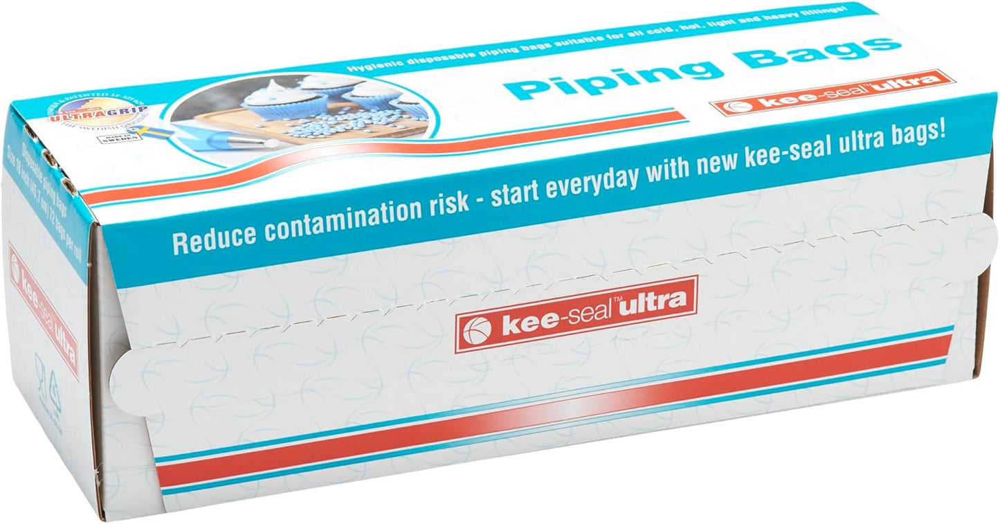 KEE-SEAL ULTRA Disposable Pastry Bags, Piping Bag with Non-Slip Outer Surface, Smooth-Flow Interior, Easy Tear Perforation, Convenient Dispenser Box, 18-Inch, Clear