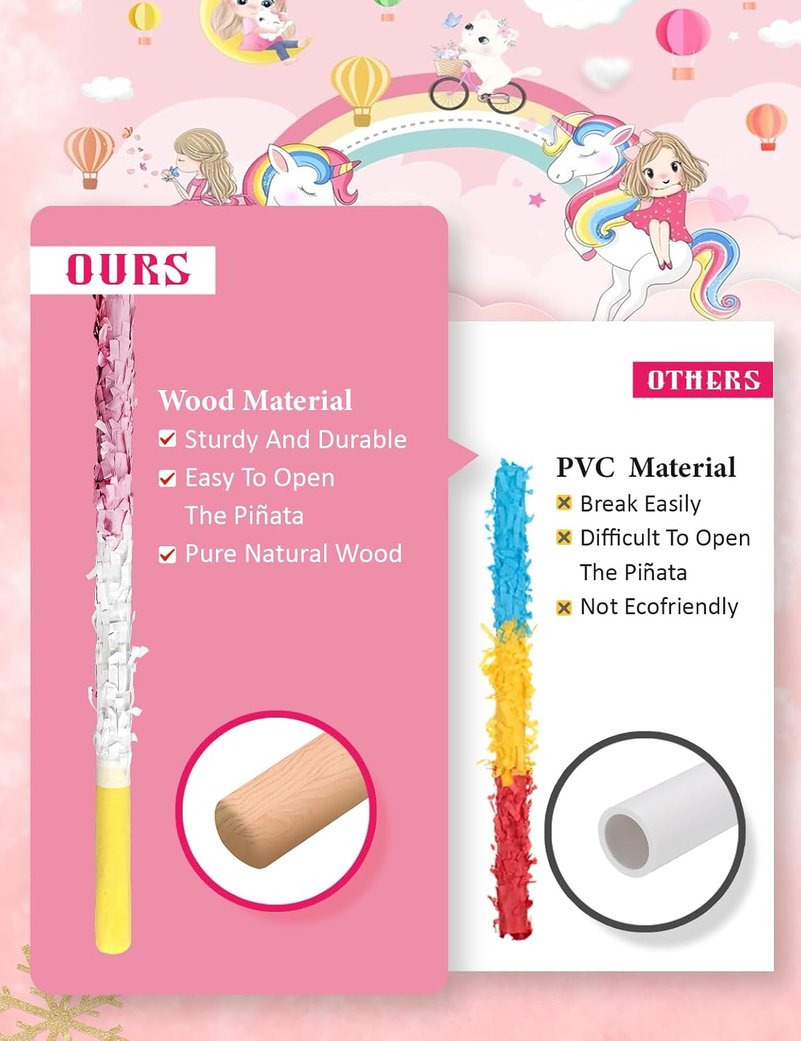 Unicorn Piñata for Birthday Party Girl, Princess Party Piñata with Wood Stick, Blindfold & Confetti, Rainbow Unicorn Birthday Decoration (15.6"x12.6"x3.1")