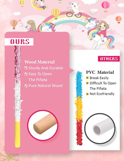 Unicorn Piñata for Birthday Party Girl, Princess Party Piñata with Wood Stick, Blindfold & Confetti, Rainbow Unicorn Birthday Decoration (15.6"x12.6"x3.1")