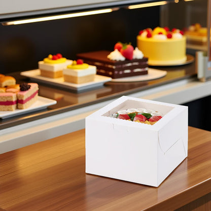 24Pack 10x10x5 inches Cake Boxes, White Cake Boxes With Window,Dessert Pastry Box For Chocolate Covered Strawberries, Wedding/Birthday Baking Fathers Day Gifting, Cupcakes, Donuts